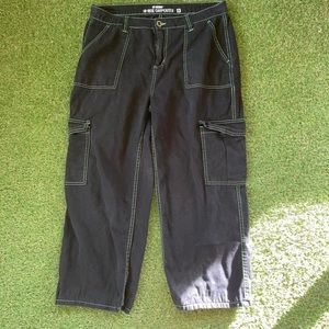 Black Cargo Pants with Green Stitching